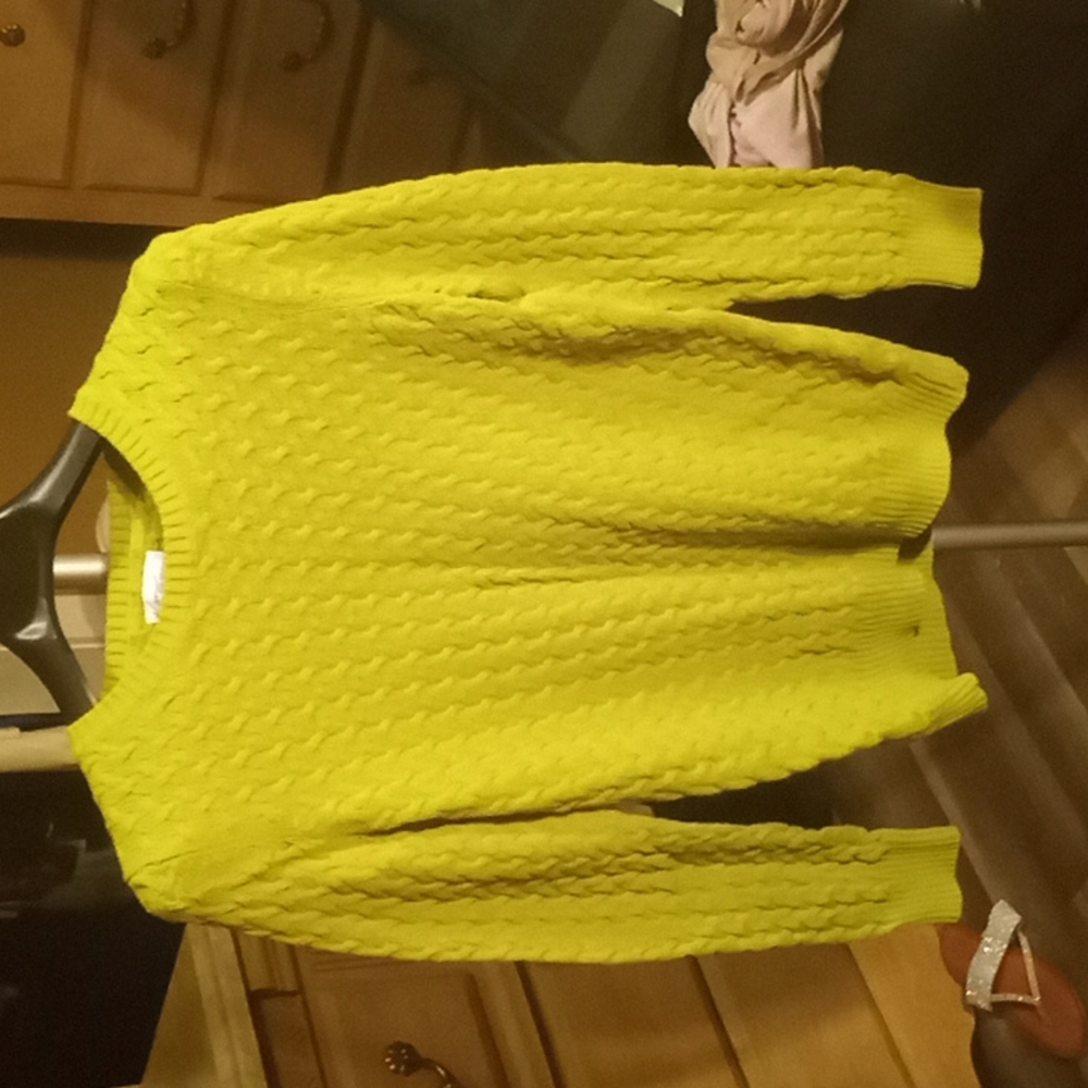 Kim Rodgers large long-sleeved green sweater.